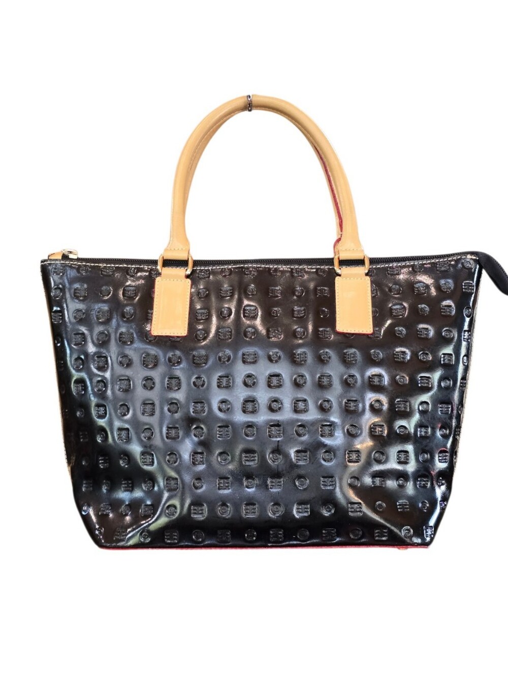 Arcadia Monogram Italian Leather Black Patent Satchel